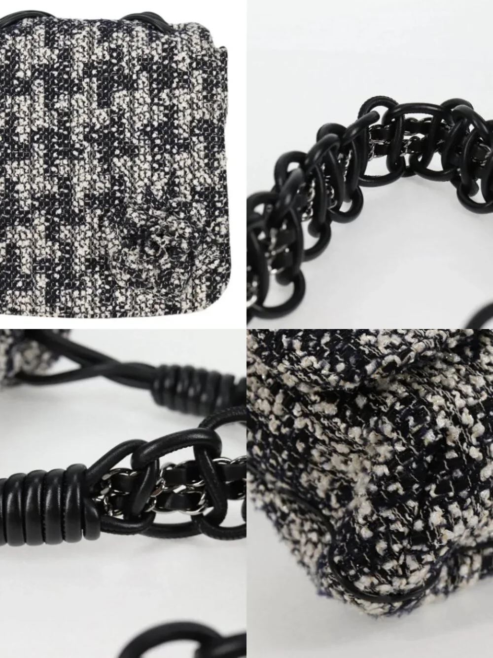 CHANEL Chain Shoulder Bag Tweed Black Silver CC Auth 131083SM